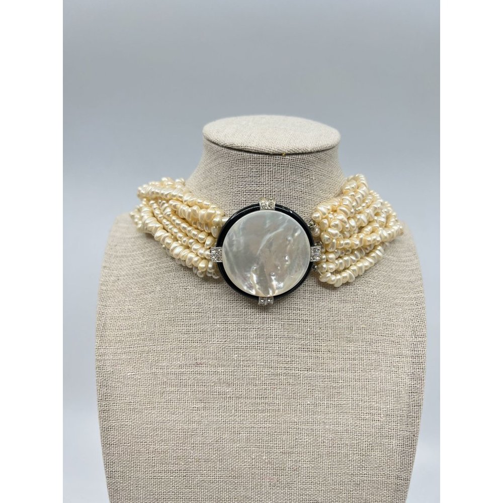Kenneth Jay Lane Sautoir Mother of Pearl 10 Strand Convertible Choker Necklace